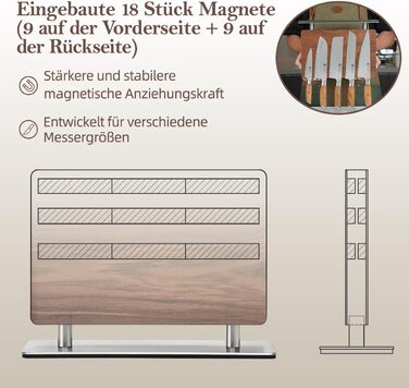 Блок для ножів XINZUO з волоського горіха, магнітний, двосторонній - тримач для ножів без ножів, для кухні, легко миється, з подарунковою коробкою