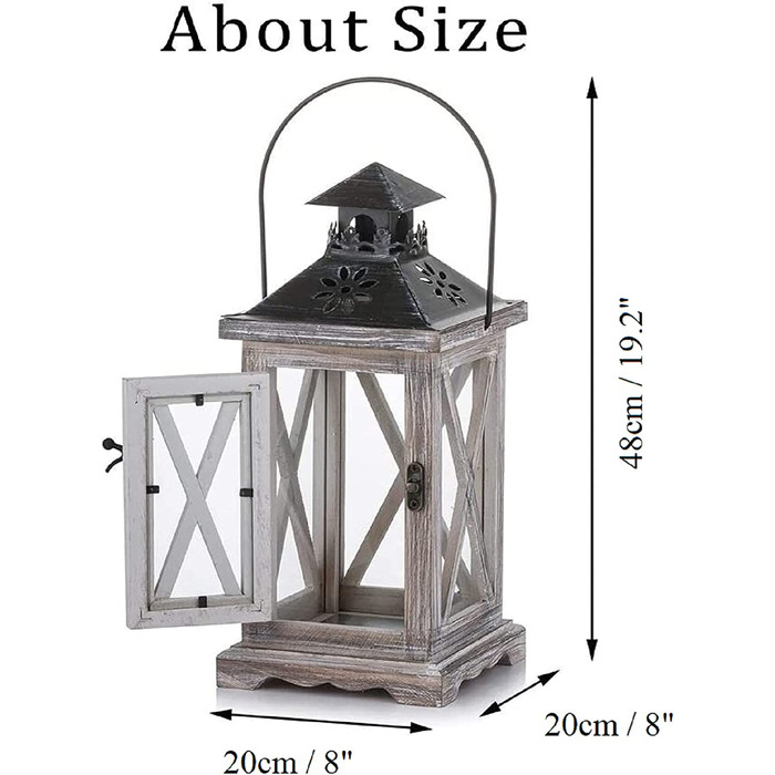 Дерев'яний ліхтар Ромадеді, великий дерев'яний ліхтар, Садовий вітровий ліхтар, набір з 2 предметів, старовинний весільний Різдвяний свічник, різдвяний стіл, прикраса для дому та вулиці, 28 см/48 см (48 см, природа)