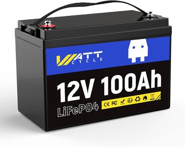 Літієва батарея Wattcycle 12V 100Ah LiFePO4 20 000 циклів, інтегрована BMS 100 А, захист від низьких температур, ідеально підходить для автофургонів, кемпінгу та зберігання енергії Сумісність з групою 24