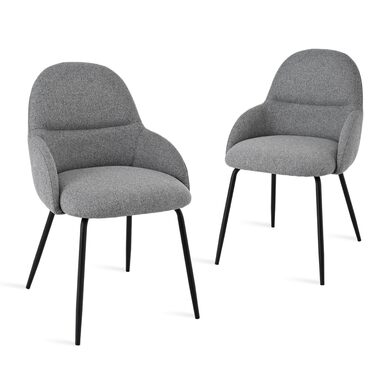 Набір обідніх стільців з підлокітниками – ергономічні м'які стільці, сучасні кухонні стільці з льоновим покриттям та металевими ніжками, для вітальні, обідньої кімнати, кухні, бежевий (2 шт., льон світло-сірий)