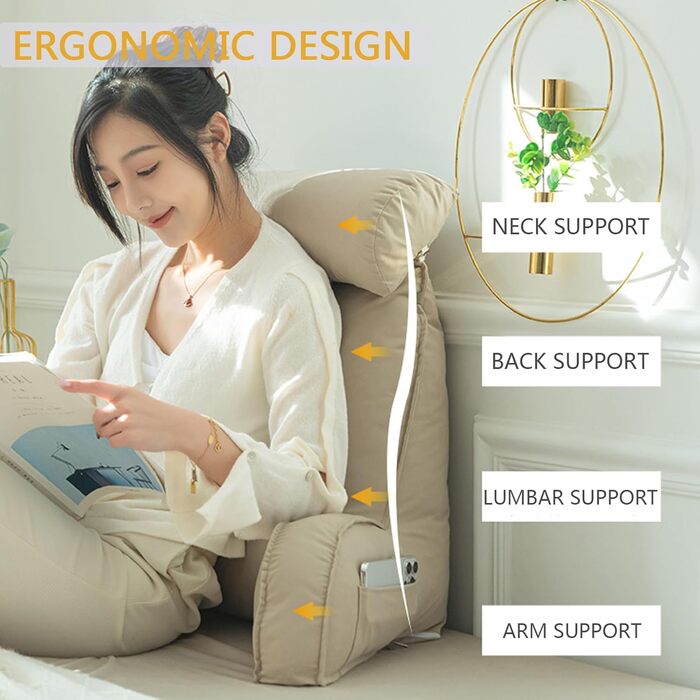 Підголовник для ліжка з підлокітниками, великий крісло-мішок для читання, 75x40x58 см