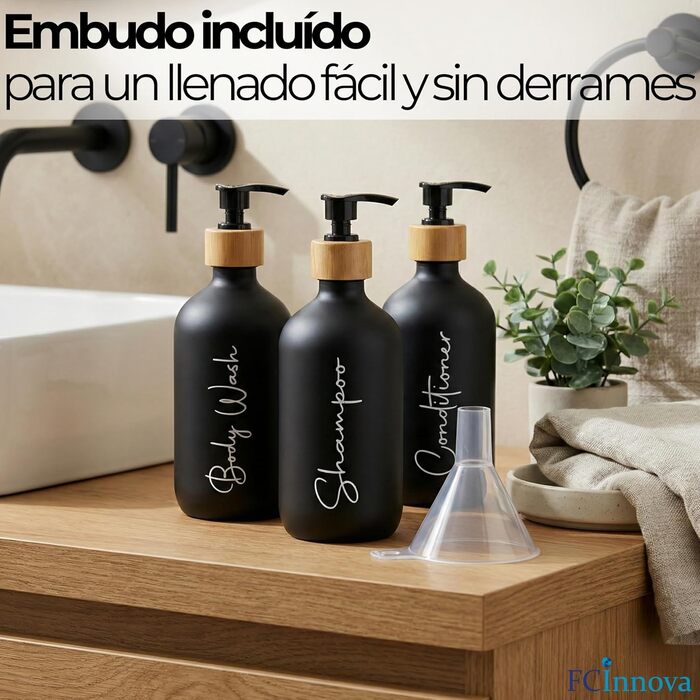 Набір дозаторів для мила в ванну кімнату, матовий чорний, 500 мл, 3 шт. для гелю та шампуню, з воронкою, елегантний та практичний