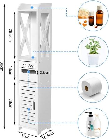 Колонка для ванної кімнати, Шафа, Умивальник, Унітаз, Біла, 15.5 x 15 x 80 см