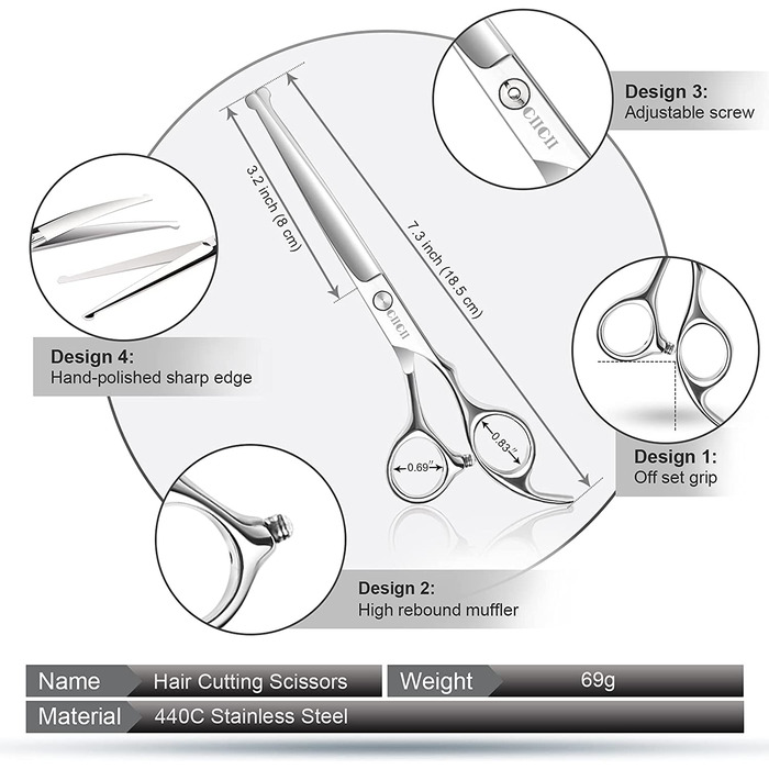 Ножиці для стрижки собак, набір професійних ножиць для стрижки собак ciicii 6,5 дюйма (ножиці для стрижки кішок, вигнуті і прямі ножиці для стрижки кішок) для догляду за собаками, кішками, домашніми тваринами(9 шт. - круглий захисний наконечник-сріблястий