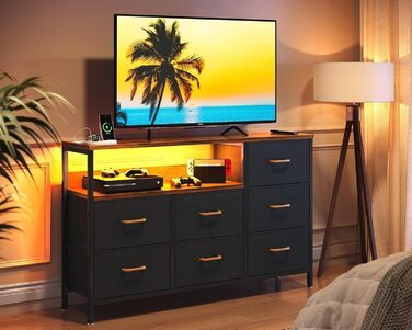 Комод Coleshome з висувними ящиками, LED-підсвічуванням, 2 USB-портами та розетками, 7 тканинних ящики, 132*30*89 см (Ретро колір)