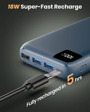 МАг, швидкий зарядний пристрій 22,5 Вт, USB C, LED-дисплей, для iPhone/планшета (синій), 27000