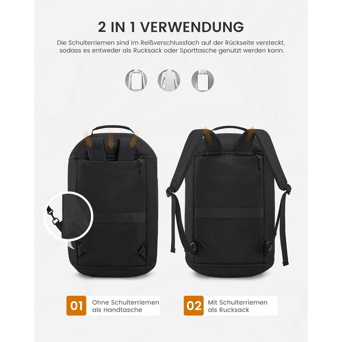 Спортивна сумка LOVEVOOK для жінок та чоловіків, велика сумка для тренувань та подорожей, 45L, з відділенням для взуття та мокрих речей, водонепроникна, з функцією рюкзака, чорна (51x28x32 см)