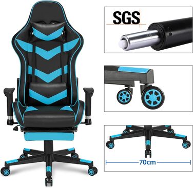 Ігрове крісло Yaheetech Racing Chair, Комп'ютерне крісло для ПК Поперекова підтримка, Офісне крісло з підставкою для ніг, Стілець Регульований підголівник Чорний/Неоновий синій