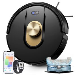 Робот-пилосос Vexilar з функцією миття підлоги, 8000Pa, LiDAR-навігація, 5 карт, 180 хв роботи, 50dB, керування через додаток та голосовий помічник, для твердих поверхонь та килимів, золотий