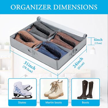 Комод під ліжком для зберігання взуття 2 шт., системи зберігання взуття з 32 відділеннями, Ящик для зберігання взуття під ліжком, складаний ящик для зберігання взуття з кришкою (16 4(Базова опора))