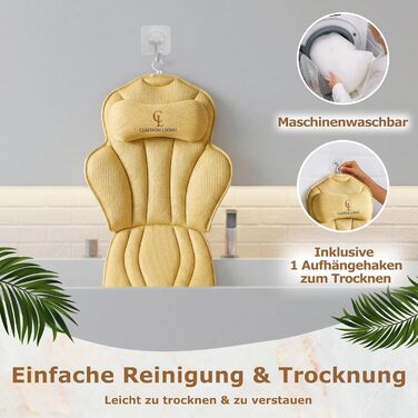 Подушка для ванни повне тіло (152x56 см) з підголівником (11 см) - підтримка шиї, спини та ніг - бежева. З сумкою для прання та подорожей, гачком для сушіння.