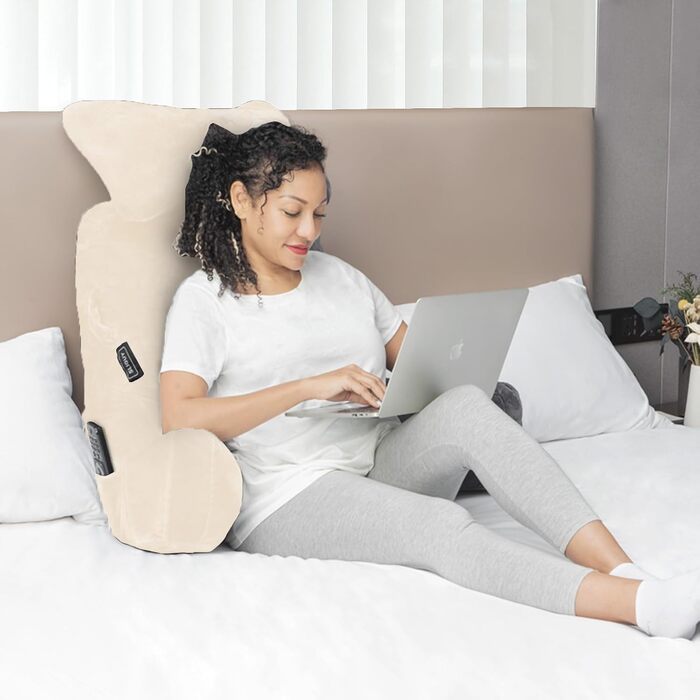 Велике крісло-мішок для читання, 78,7 см, з підголовником та підлокітниками, спинка для читання та відпочинку, сірий (бежевий, середній)