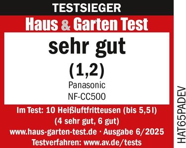 Фритюрниця повітряна Panasonic NF-CC500SXE, 5 л, з вікном, 80–200 °C, 11 програм, LCD-дисплей, покриття антипригарне, сірий матовий, ETM Award 2024