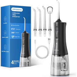 Ірригатор для порожнини рота Operan Munddusche Black - бездротовий, портативний, 300 мл, 4 насадки