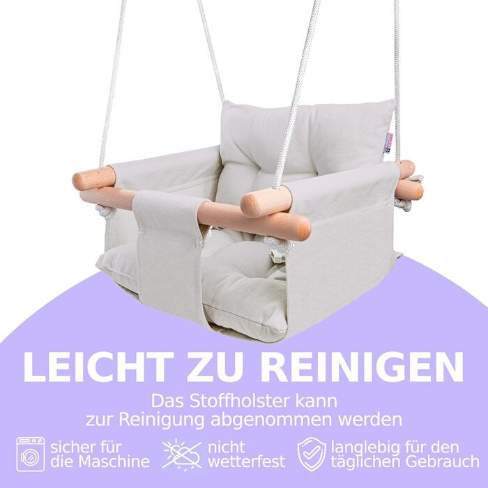 Дитяча гойдалка Cateam з дерева для дому та саду. Безпечна гойдалка для малюків від 12 місяців. Різні кольори, сірий.