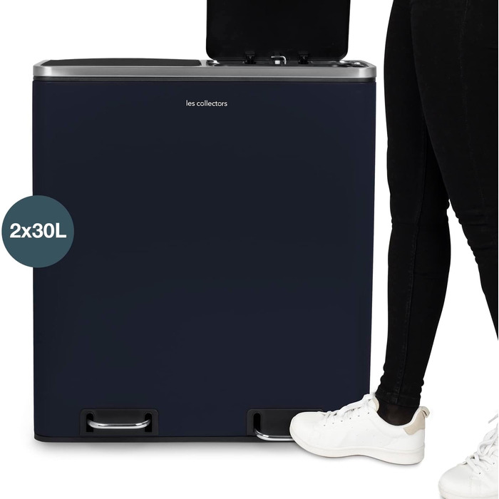 Сміттєвий бак Les Collectionneurs Sensor №1012, 69л, 3 відсіки (47+11+11л), автоматичне відкривання, інфрачервоний датчик, тиха кришка, дизайн (темно-синій)