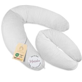 Подушка для годування та вагітних XXL (190 см) з чохлом - Муслінова подушка для вагітних та немовлят, сірого кольору