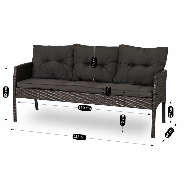 Комплект садових меблів із техноротанга MEBEL ELITE, чорний, 6 предметів