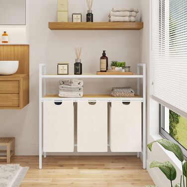 STEELSØN Rigil Кошик для білизни з 2 відділеннями та полицею з бамбука – 2 шт. по 45 л, чорний металевий сортер для білизни з висувними мішками