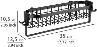 Душова полиця, настінний кошик з високоякісним захистом від іржі, сталь, 26,5 x 47 x 12,5 см, чорний (Uno з гачком, одинарний)