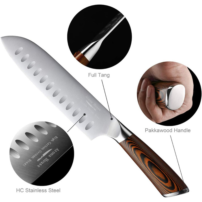 Професійний ніж для кухні Nakiri, 7 дюймів, ніж-сіка, з нержавіючої сталі з високим вмістом вуглецю, надзвичайно гострий, для кухні та ресторану (ніж Сантоку)