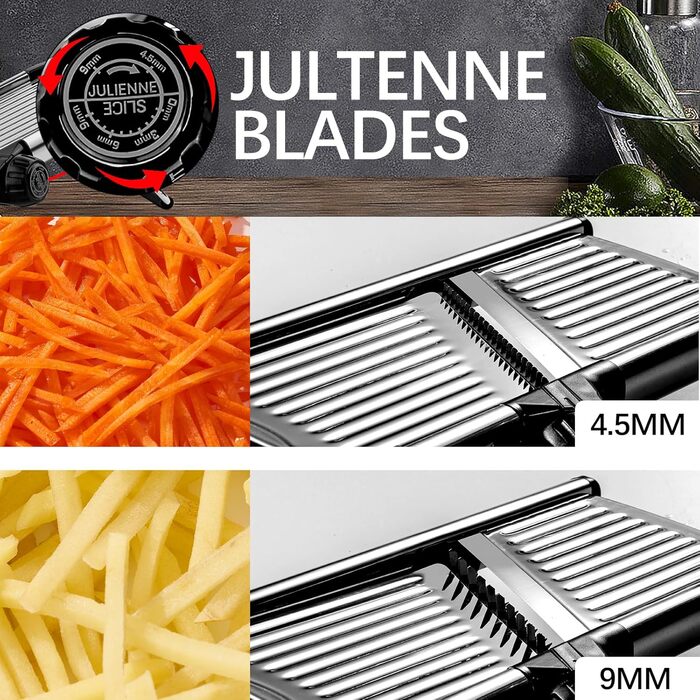 Мандоліна для нарізки овочів, овочевий слайсер, нарізчик картоплі, слайсер для кухні з нержавіючої сталі, набір для нарізки овочів, цибулі, помідорів, Julienne, захисні рукавички