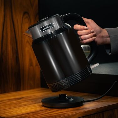 Електричний чайник LEHMANN з нержавіючої сталі 2L, 2200W, швидкий нагрів, подвійні стінки, автовимкнення та захист від перегріву, BPA-free, для великих сімей та офісів, чорний