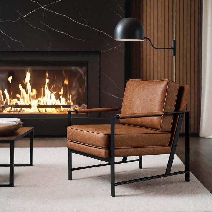 Крісло-реклакс Yaheetech з металевим каркасом та штучною шкірою, світло-коричневе