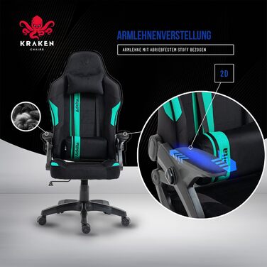 Крісло ігрове KRAKEN CHAIRS чорно-морського кольору, тканинне, ергономічне, для геймерів, вантажопідйомність 130 кг