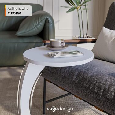 Журнальний столик Sugodesign з роликами, білий C-подібний столик для вітальні та дивану, стильний круглий столик