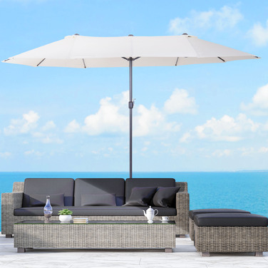 Outsunny Parasol Garden Parasol Market Parasol Double Parasol Патіо Парасолька з ручною рукояткою Бежева Овал 455 x 270 x 240 см