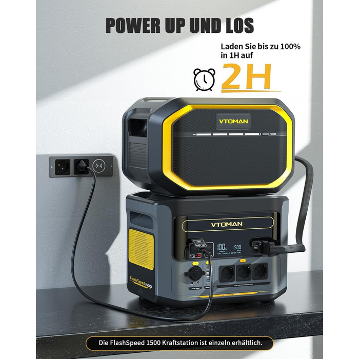 Портативна електростанція VTOMAN 1548Wh з сонярним генератором, 3x 1500W (3000W пік), швидка зарядка 0-100% за 1 годину, LFP акумулятор для кемпінгу, відпочинку на природі, RV, надзвичайних ситуацій (FlashSpeed 1500+EB+200W Pro)