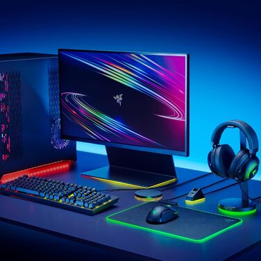 Підставка для навушників Razer Chroma з USB-хабом та RGB-підсвічуванням (7.1 Surround Sound, інтегрована підставка, протиковзкий фундамент) Білий (Чорний, Mouse Dock Chroma, Single)
