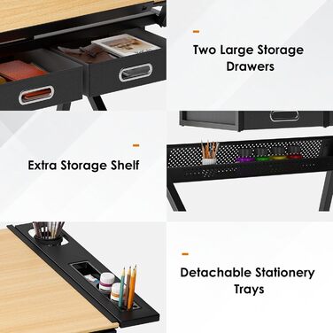 Регульований стіл для малювання та роботи, з хокером та ящиками. Ідеально для техніків, архітекторів та студентів мистецтв