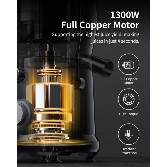 Електричний соковитискач GDOR 1300W для овочів та фруктів, 1250 мл, срібний