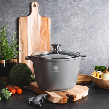 Каструля з антипригарним покриттям 10 літрів з кришкою, діаметр 28 см, з алюмінієвого лиття, для всіх типів плит (включаючи індукцію), сіра. Ідеально підходить для супу, тушкування та приготування великих порцій.