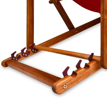 Лежак для відпочинку Casaria® з дерева, вологостійкий, складний, регульований, до 160 кг, підлокітники, подушка для шиї, для саду та балкону, акація, 94x94x60 см (Бордовий)