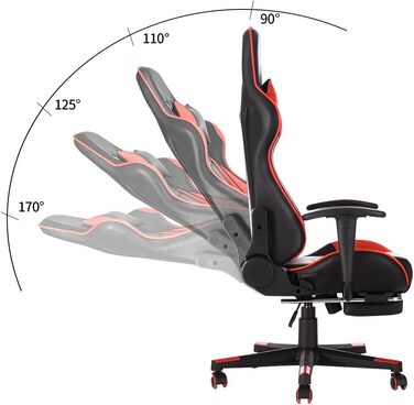 Ігрове крісло Panana з підставкою для ніг, вантажопідйомність 150 кг (червоне)
