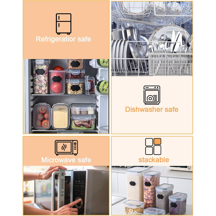 Набір контейнерів для зберігання Heucheey 25 шт. - Органайзер для кухні, контейнери для продуктів з кришкою, ємності для зберігання, мірна ложка, маркер, наклейки, щітка-губка