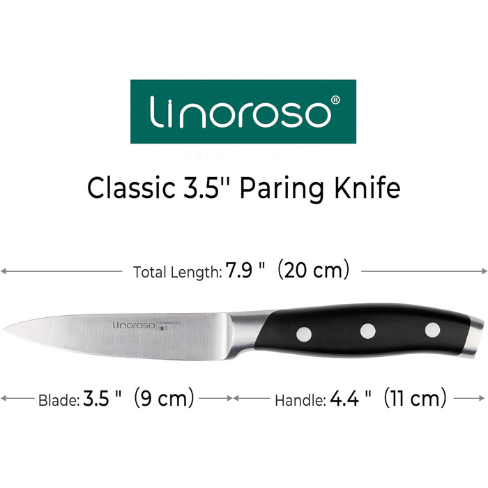 Ніж для чищення овочів Linoso 9 см Ніж для овочів Гострі ножі для фруктів Кухонні ножі Маленькі кухонні ножі Ергономічна ручка з німецької кування з вуглецевої сталі з елегантною подарунковою коробкою - 3.5-дюймовий ніж для чищення Classic Series