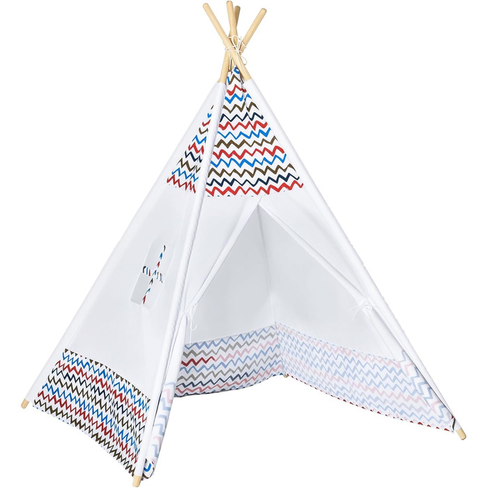 Дитячий намет HOMCOM для дітей старше 3 років, Тіпі з дерева з вікном, для дому та вулиці, 120x120x155 см, білий