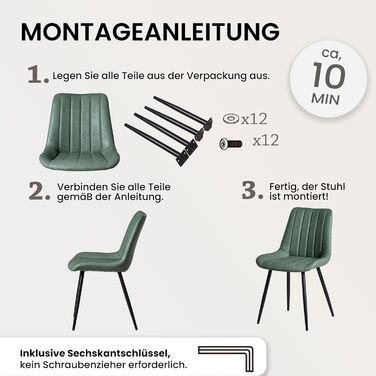 Набір обідніх стільців CLIPOP (4 шт), штучна шкіра, зелений, для кухні та вітальні