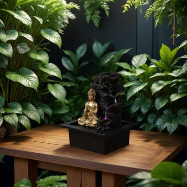Штучний фонтан для саду Zen Light Shira - чорний, з LED-підсвіткою та насосом, з штучного каміння