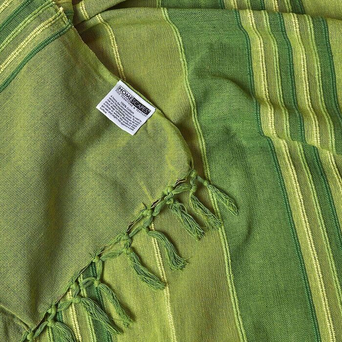 Покривало Марокко, зелене, покривало для дивана з 100 бавовни, м'яке Домашнє ковдру 225 х 255 см, в зелену смужку, з бахромою