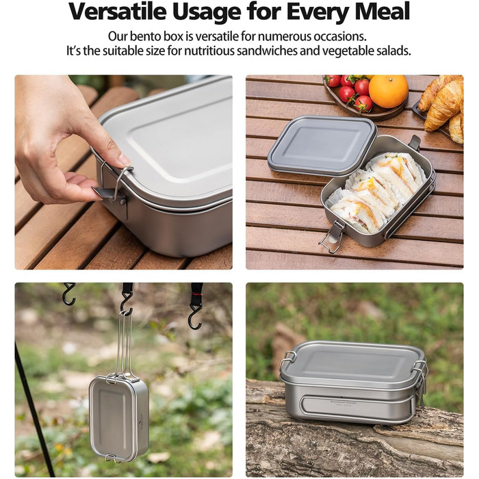 Ланчбокс iBasingo 800 мл з кришкою та ручкою – герметичний бенто-контейнер для кемпінгу, відпочинку та офісу. Харчовий посуд для їжі на винос – придатний для миття в посудомийній машині. Модель Ti2081C