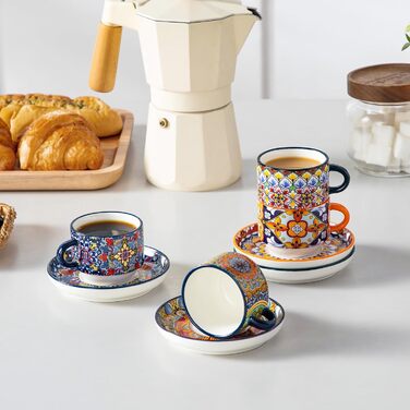 Набір чашок для еспресо Vancasso 4 шт., 150 мл SIMI з підставками та стійкою, керамічні чашки для еспресо, капучино, лате, мокко