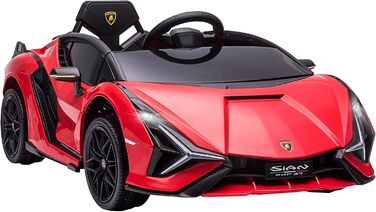 Електромобіль Lamborghini SIAN HOMCOM 12V для дітей, з пультом, музикою (MP3/USB), світлом, металевий, червоний, 108x62x40 см, для дітей 37-60 місяців
