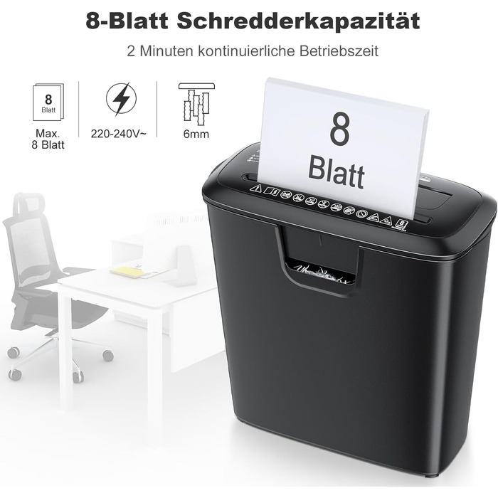 Шредер для паперу Bonsaii S120-C: 8 листів, Streifenschnitt, захист від перегріву, 13 л
