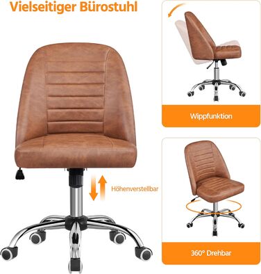 Офісне крісло Yaheetech з регулюванням висоти, ергономічне, оббивка з тканини, поворотне, без підлокітників, для офісу та дому, колір: коричневий (Retro-brown)