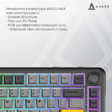 Ігрова дротова механічна клавіатура Ajazz AK820 MAX Magnetic switches-Black-Gray-Yellow-RGB